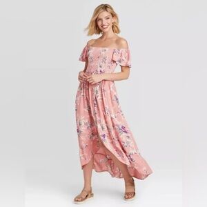 Xhiliration Floral Off-Shoulder Pink Midi Dress